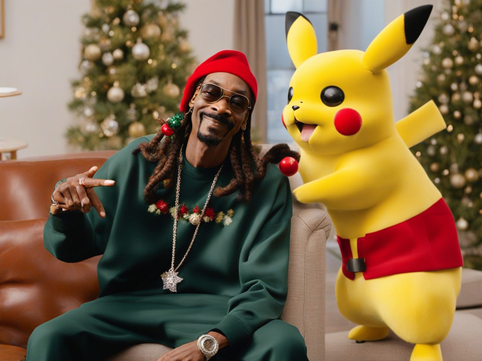 Snoop Dogg with his Pikachu in a living room xmasize <lora:SDXL-xmasize-Lora-r12:1>